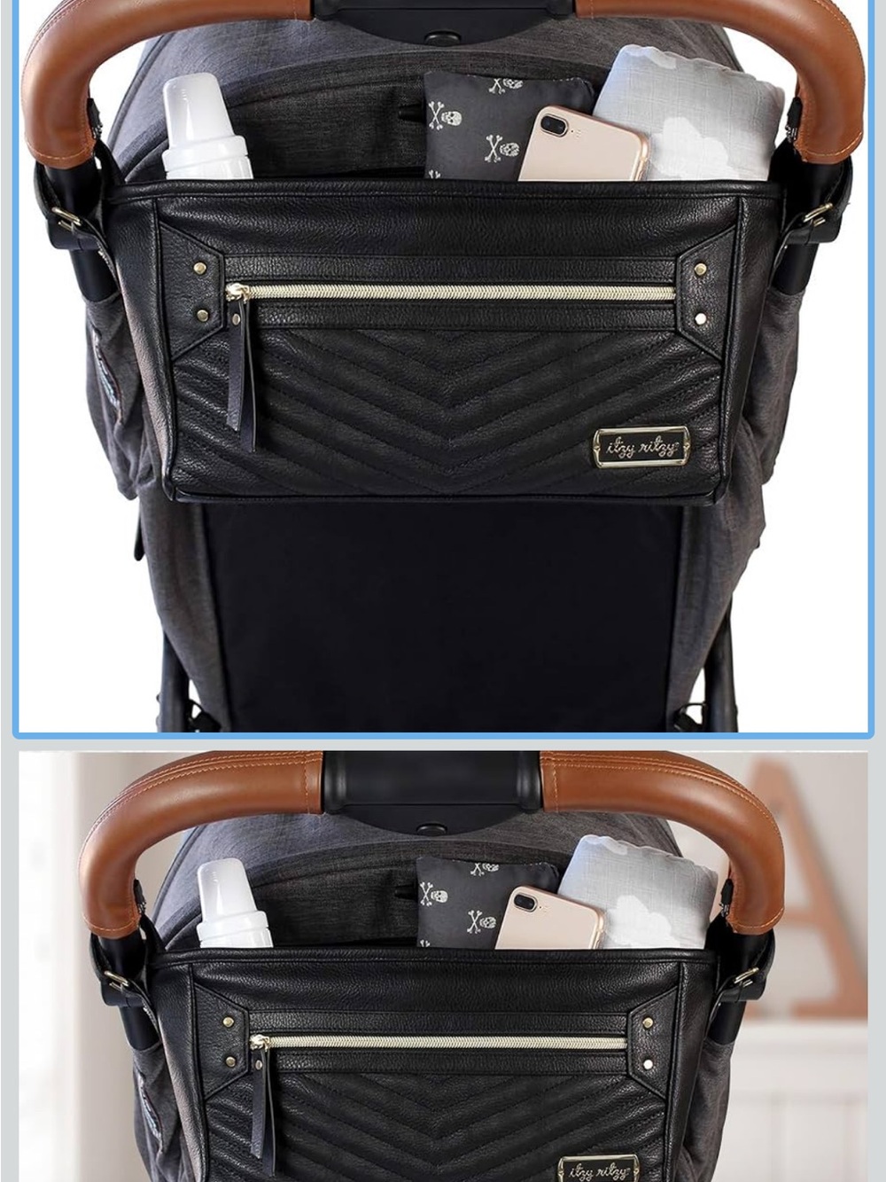 Itzy Ritzy Black Leatherette Stroller Organizer Tote
